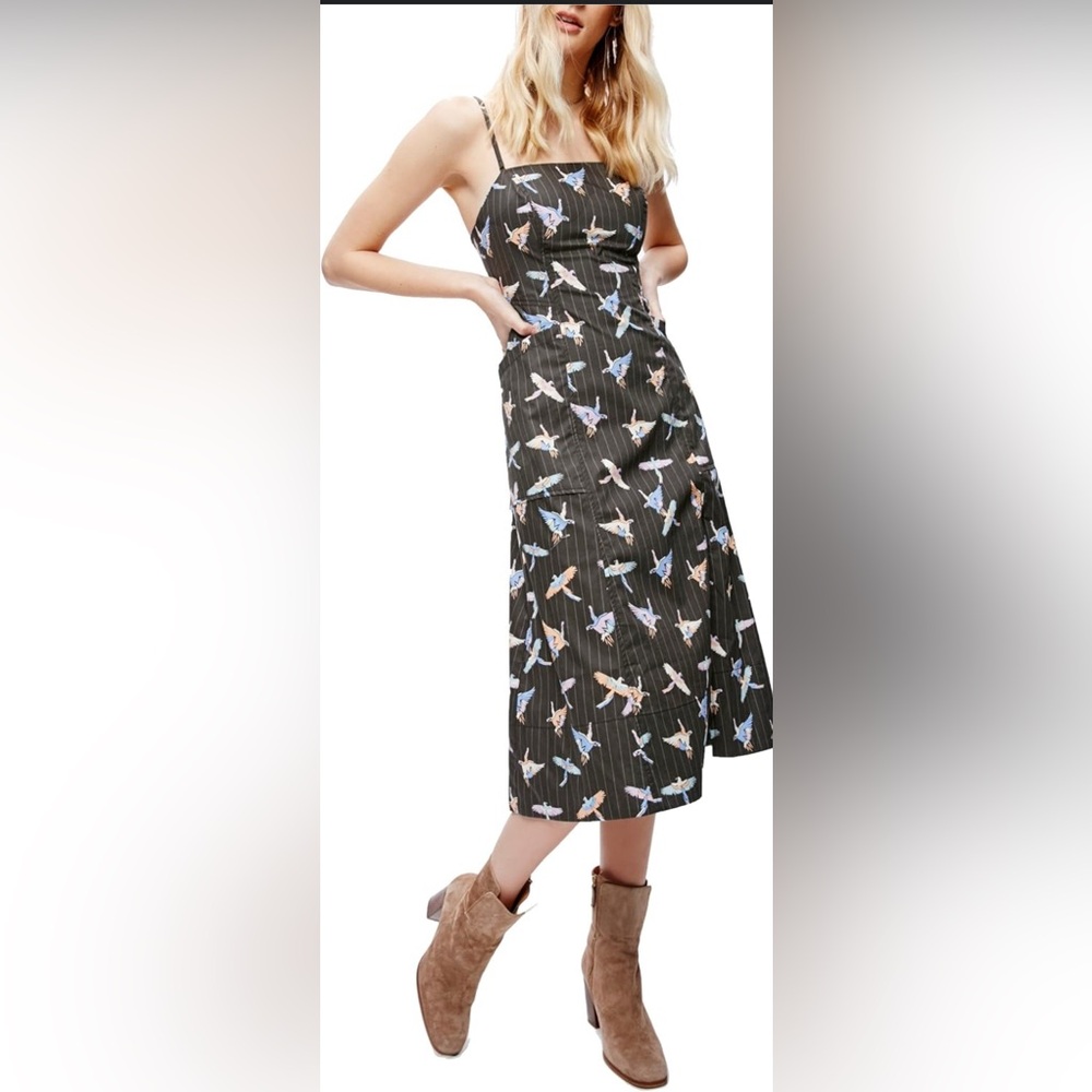 FREE PEOPLE Strapless BIRD PRINT Sunshine of Your Love pocket Mini Dress